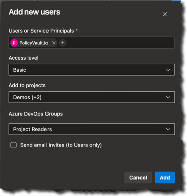 Grant PolicyVault application access to your Azure DevOps account